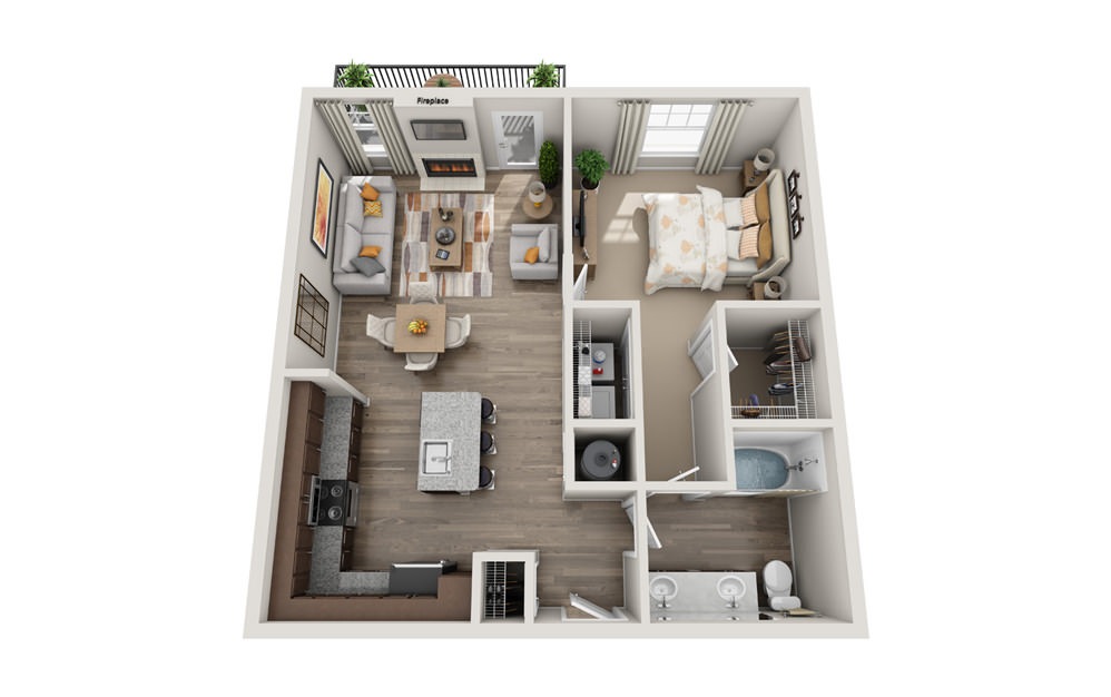 Berkeley - 1 bedroom floorplan layout with 1 bath and 858 square feet.
