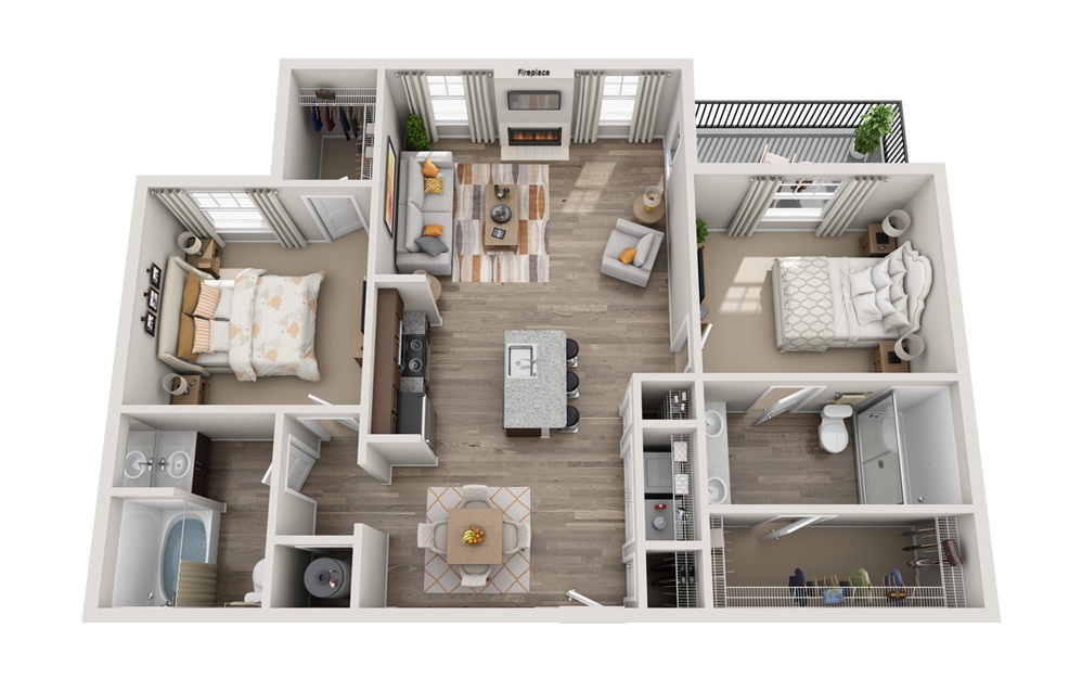 Castello - 2 bedroom floorplan layout with 2 baths and 1251 square feet.