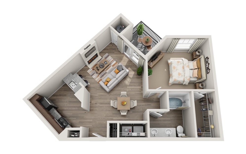 Clare - 1 bedroom floorplan layout with 1 bath and 841 square feet.