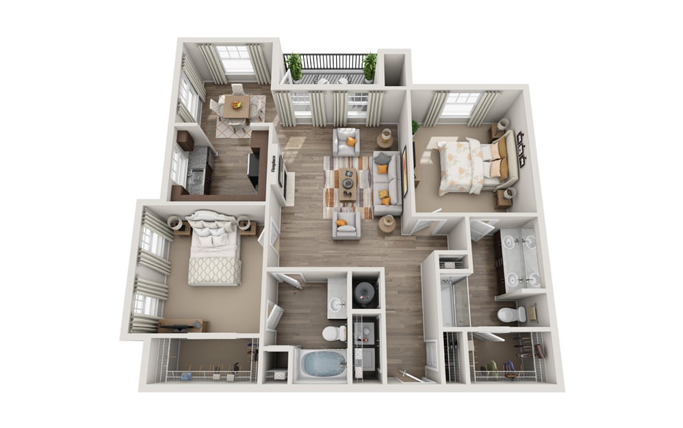 Essex - 2 bedroom floorplan layout with 2 baths and 1322 square feet.