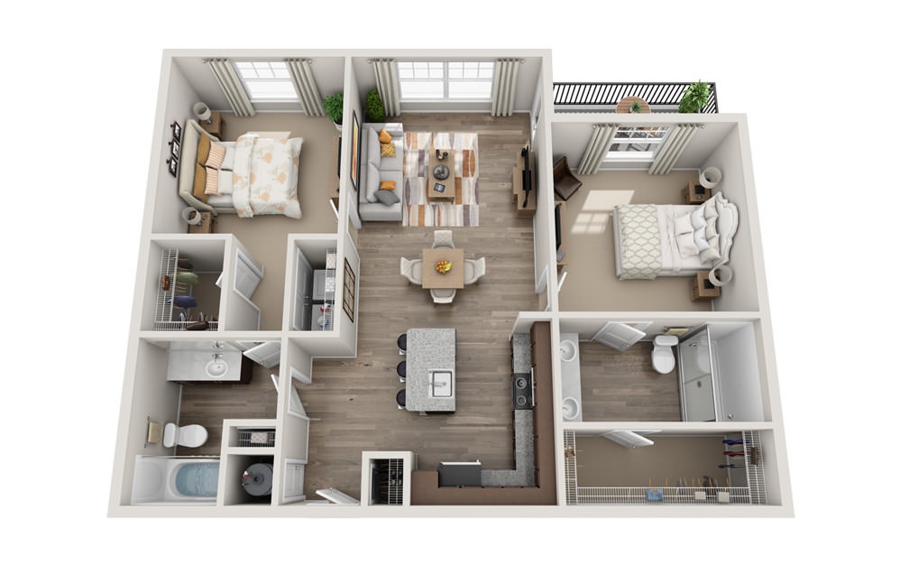 Hampton - 2 bedroom floorplan layout with 2 baths and 1252 square feet.