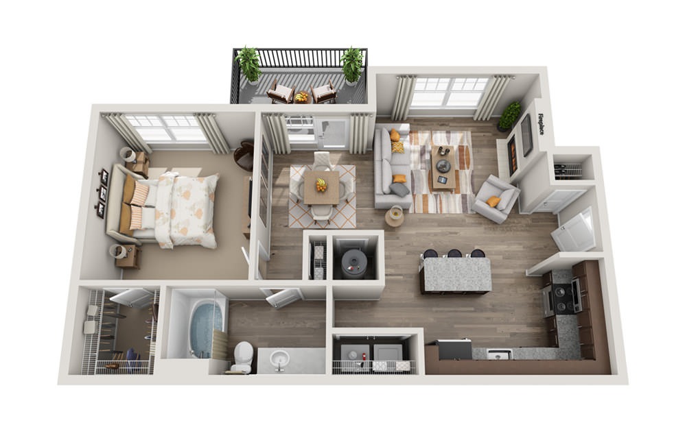 Wilton - 1 bedroom floorplan layout with 1 bath and 890 square feet.