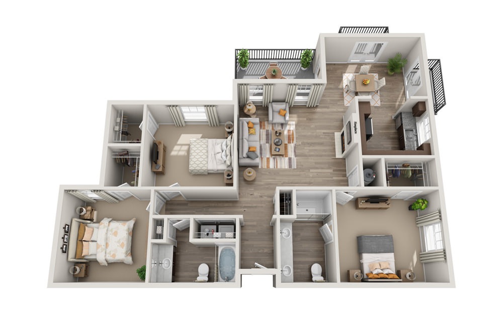 Windsor - 3 bedroom floorplan layout with 2 baths and 1513 square feet.